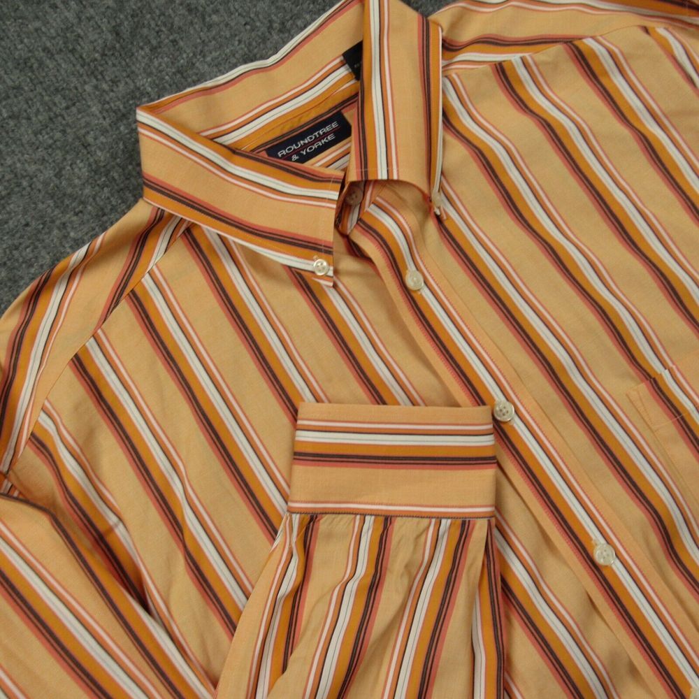 Roundtree Yorke Shirt Men 2XLT Tall Orange Striped Button Down Relaxed‎ Fit